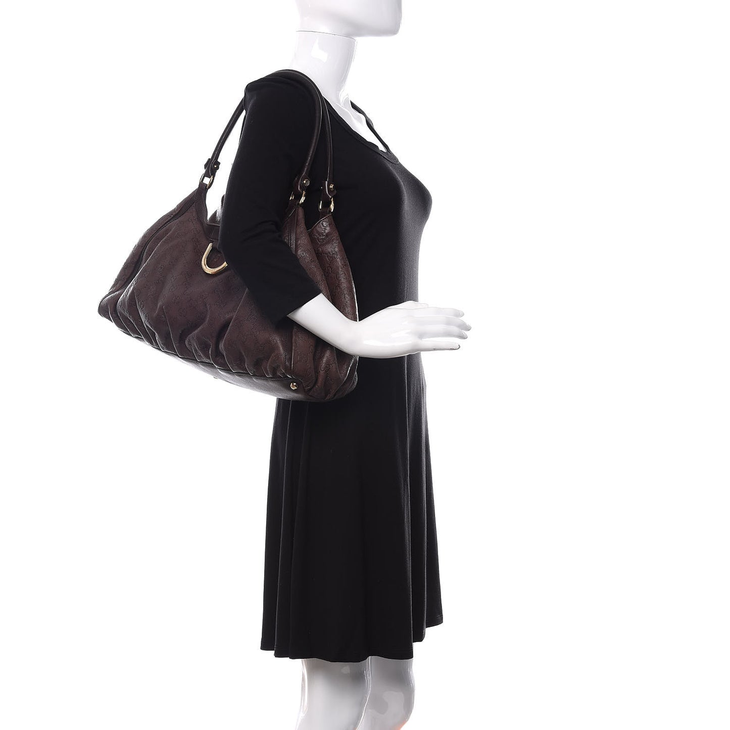 Guccissima Large D Gold Ring Shoulder Bag Chocolate