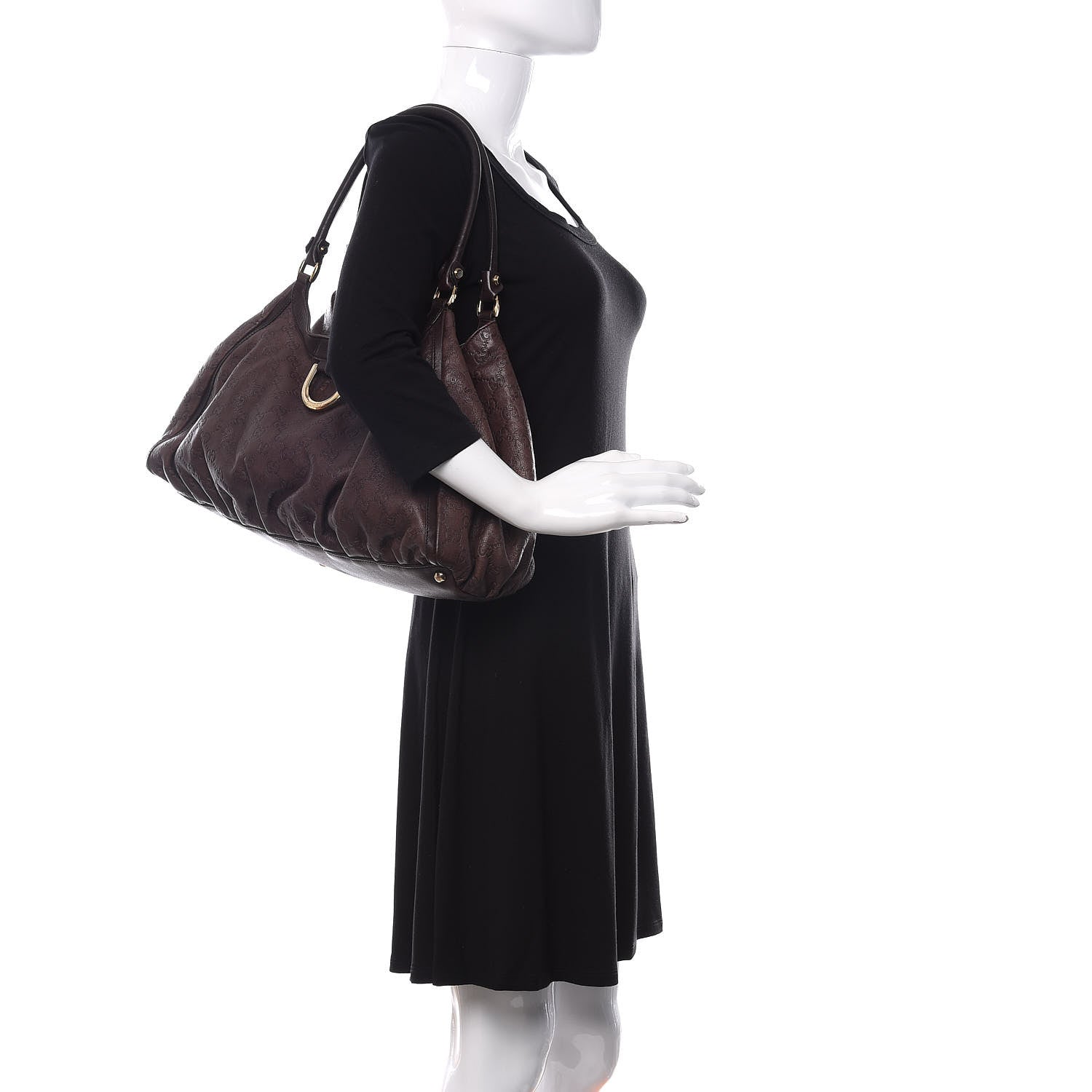 Gucci Guccissima Large D Gold Ring Shoulder Bag Chocolate 2 of 11