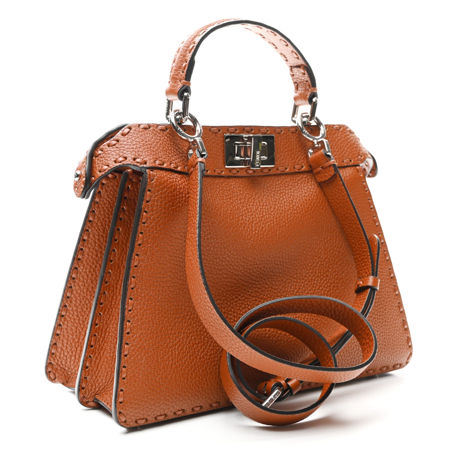 Fendi Cuoio Roma Sellerissima Nappa Sintetica Tape Stitch Small Peekaboo I SEE U Satchel Brandy 3 of 10