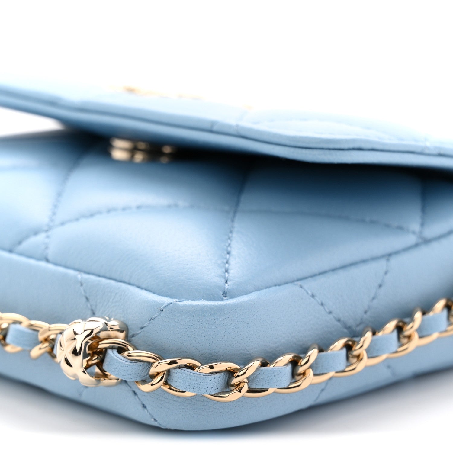 Chanel Lambskin Quilted Chain Around Coin Purse With Chain Light Blue 10 of 11
