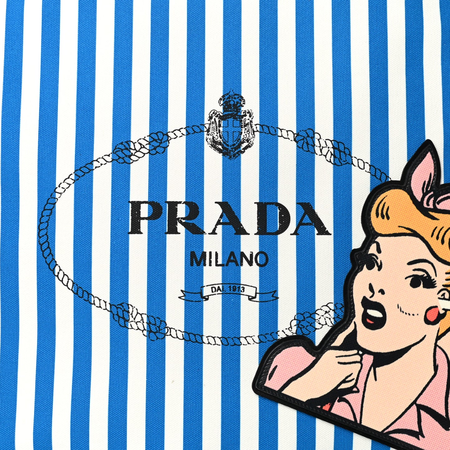 Canvas Striped Comic Shopping Tote Blue White
