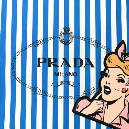 Prada Canvas Striped Comic Shopping Tote Blue White 9 of 12