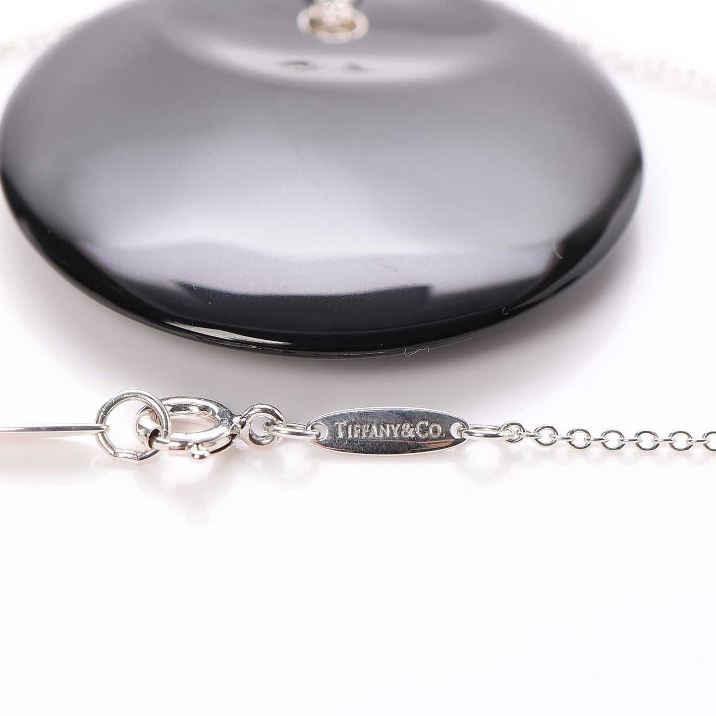 Sterling Silver Black Jade Elsa Peretti Disc Pendant Necklace