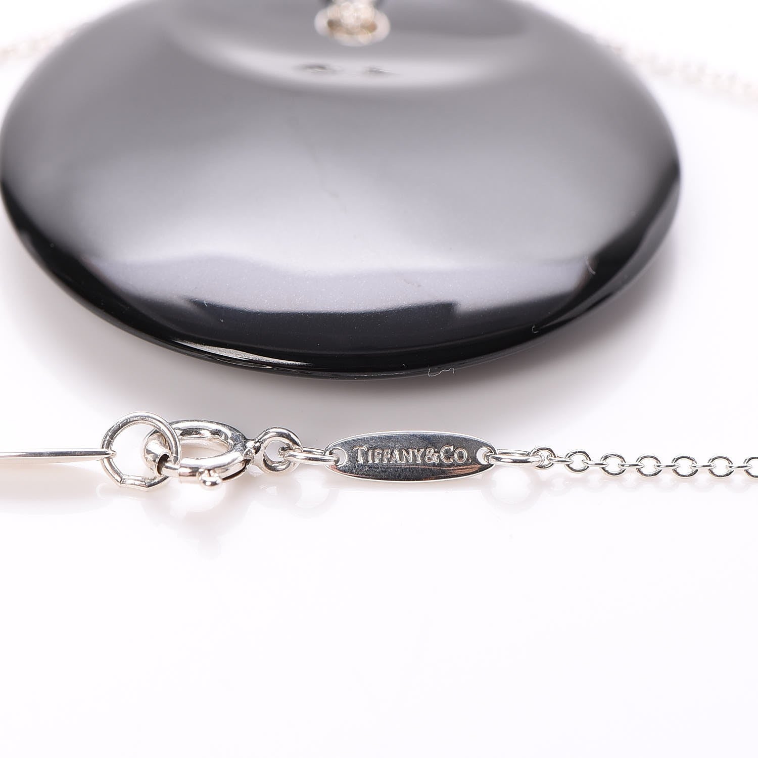 Tiffany Sterling Silver Black Jade Elsa Peretti Disc Pendant Necklace 6 of 9