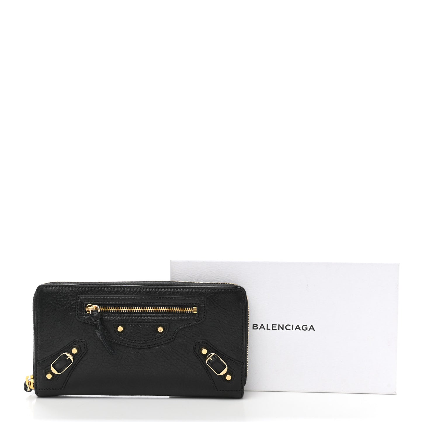 Agneau Classic Gold Hardware Continental Zip Around Wallet Black