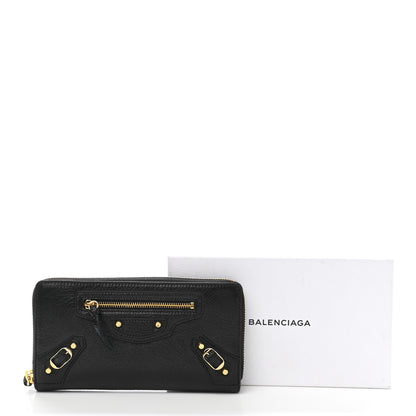 Balenciaga Agneau Classic Gold Hardware Continental Zip Around Wallet Black 9 of 9