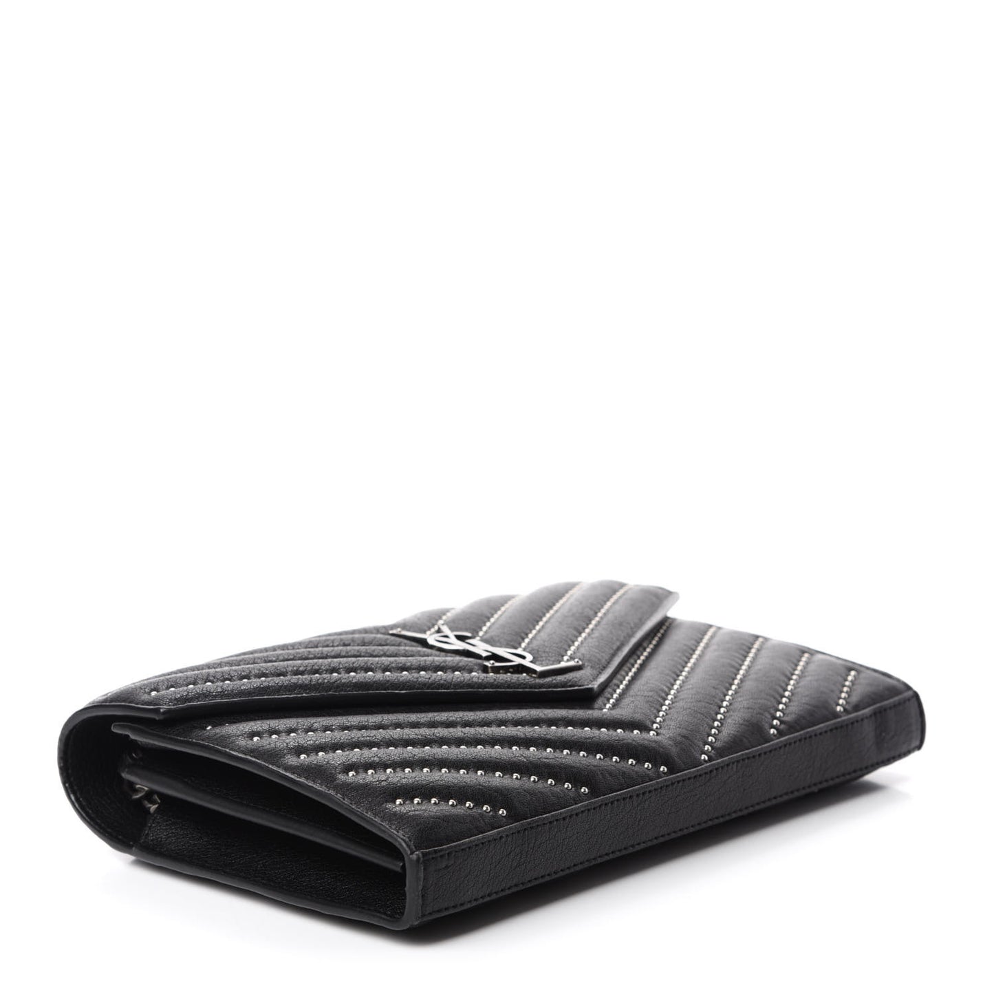 Sheepskin Matelasse Chevron Studded Monogram Chain Wallet Black