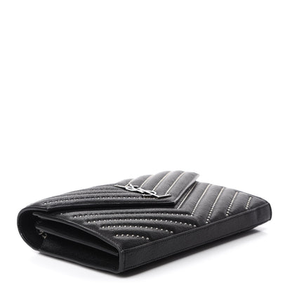 Saint Laurent Sheepskin Matelasse Chevron Studded Monogram Chain Wallet Black 4 of 10