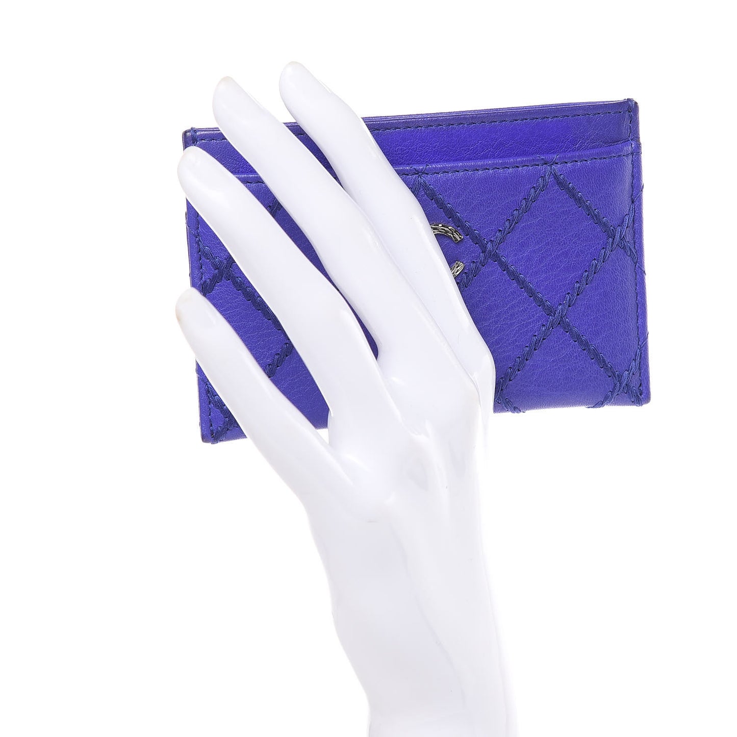 Calfskin Diamond Stitched Card Holder Purple