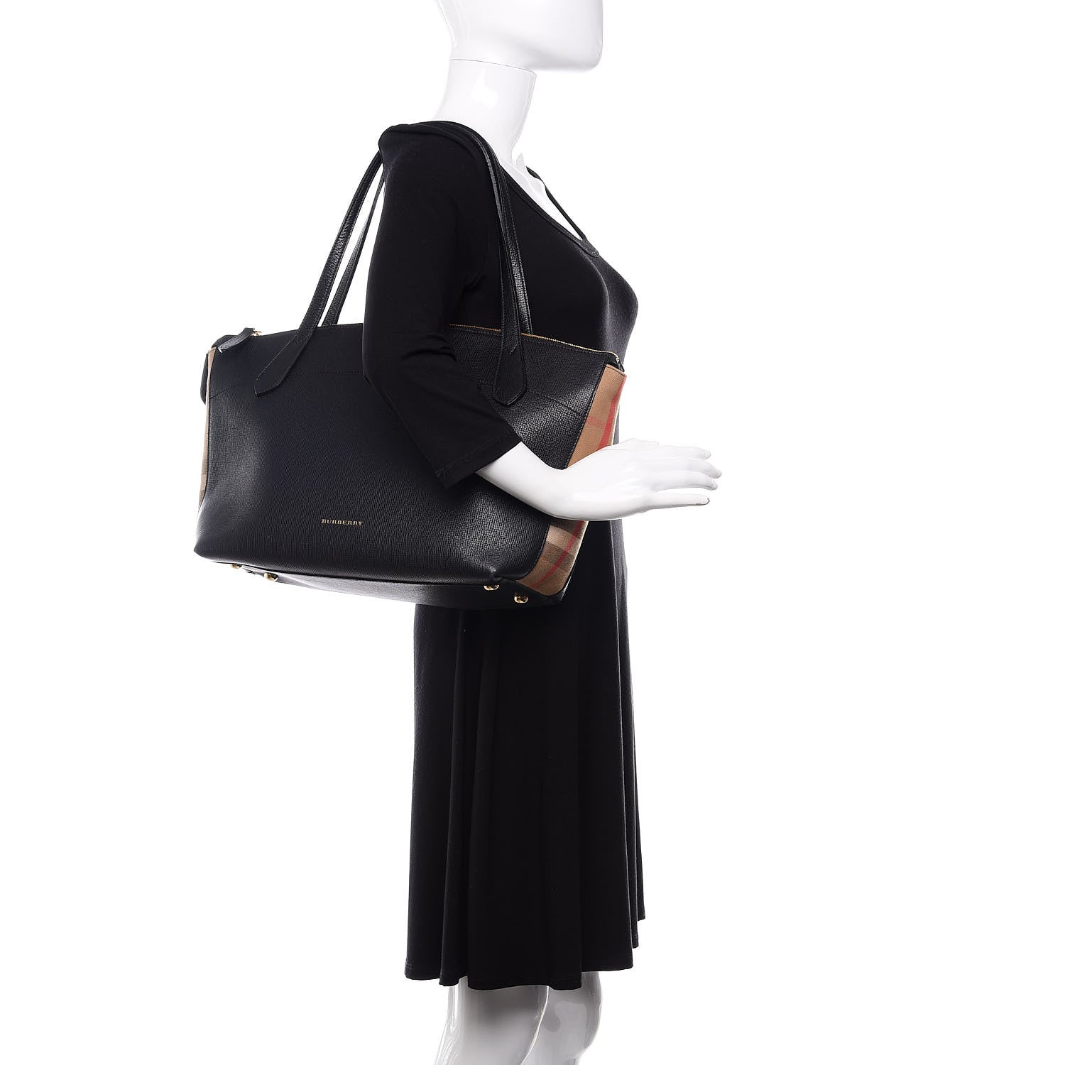 Burberry Derby Calfskin House Check Medium Welburn Tote Black 2 of 10