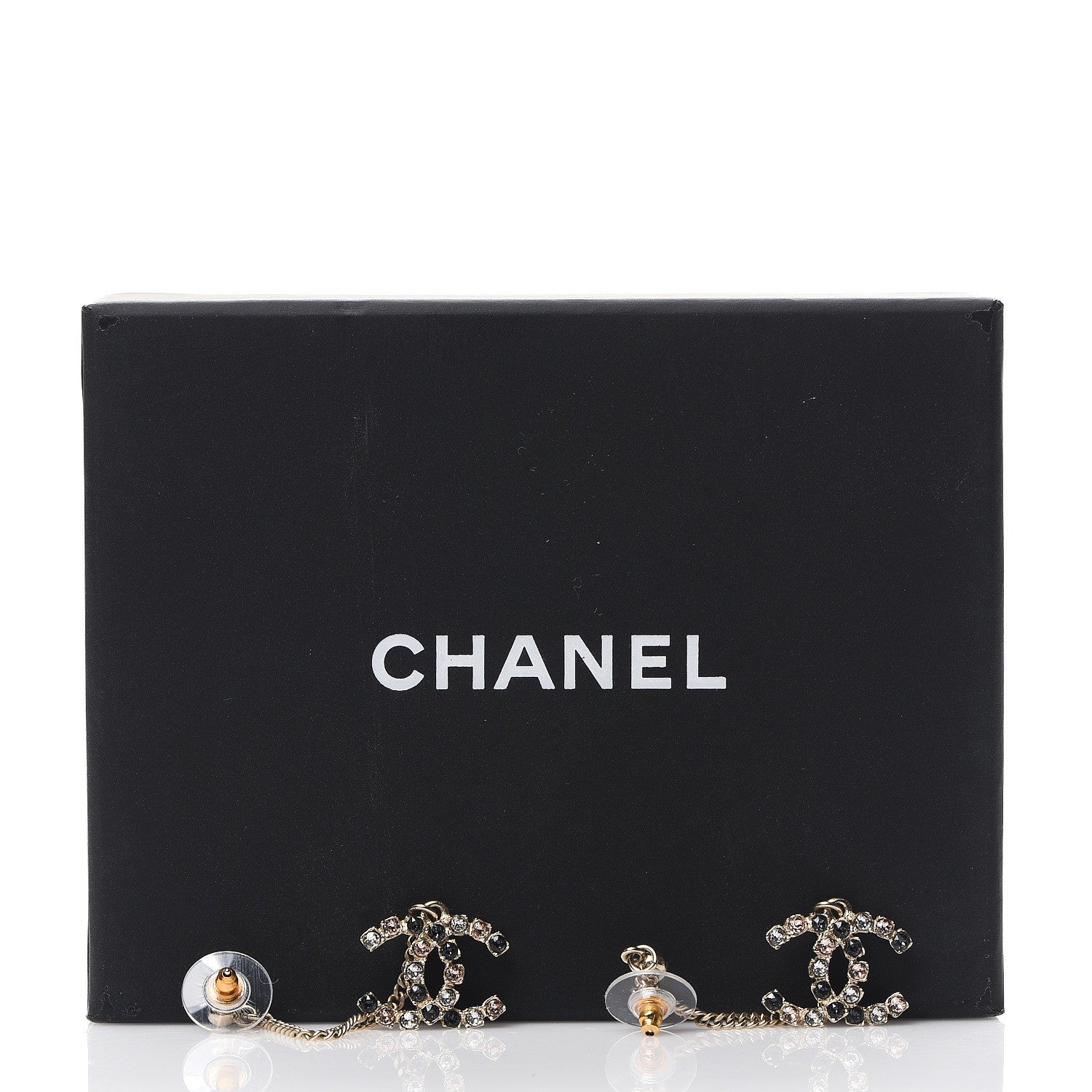 Chanel Crystal CC Drop Earrings Pink Grey Gold 5 of 5