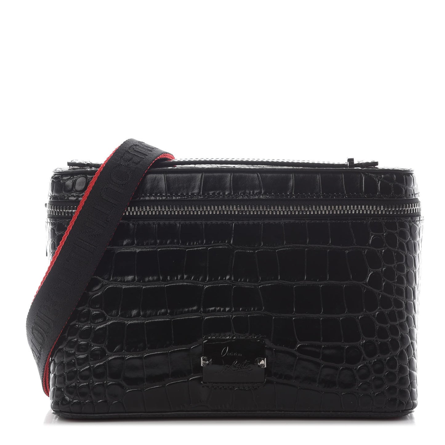 Crocodile Embossed Calfskin Kypipouch Travel Toiletry Case Black