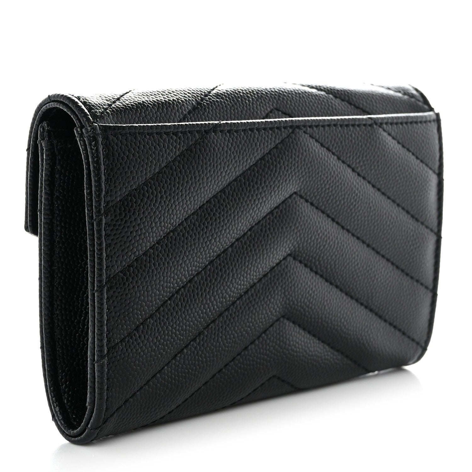 Saint Laurent Grain De Poudre Matelasse Chevron Small Monochrome Monogram Envelope Wallet Black 3 of 9