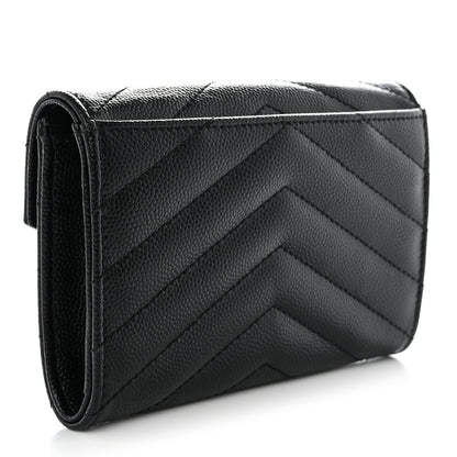 Saint Laurent Grain De Poudre Matelasse Chevron Small Monochrome Monogram Envelope Wallet Black 3 of 9
