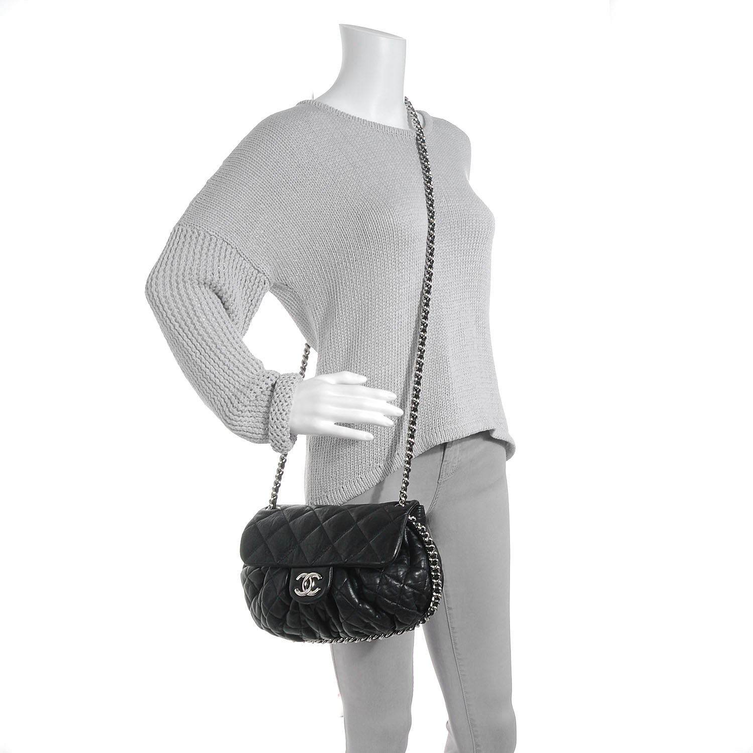 Chanel Washed Lambskin Chain Around Medium Messenger Black 2 of 7