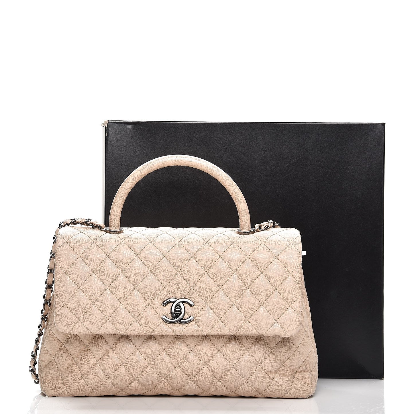 Caviar Quilted Medium Coco Handle Flap Light Beige