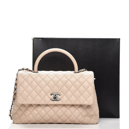 Chanel Caviar Quilted Medium Coco Handle Flap Light Beige 12 of 12