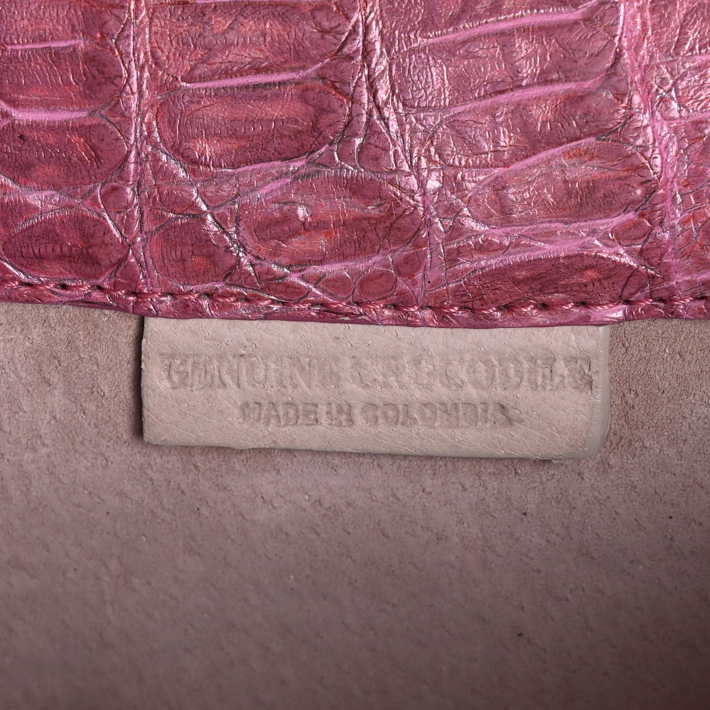 Metallic Crocodile Clutch Pink