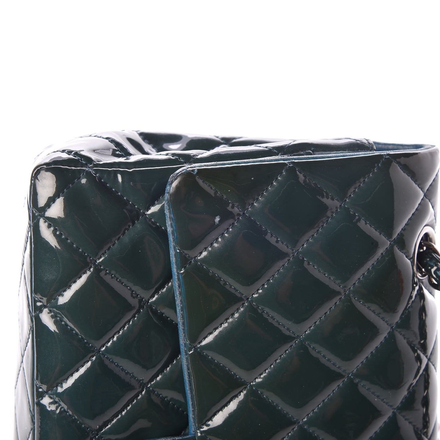 Patent Quilted Medium Double Flap Turquoise