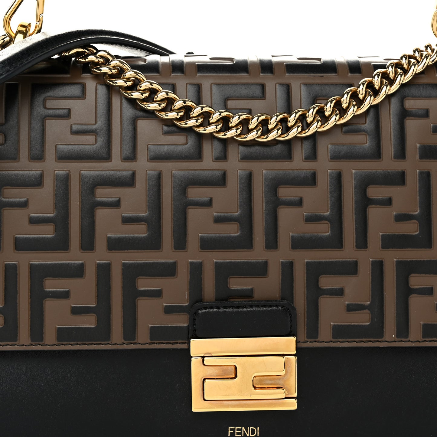 Vitello Liberty Bi-Color FF 1974 Embossed Chain Strap Kan U Shoulder Bag Black Maya