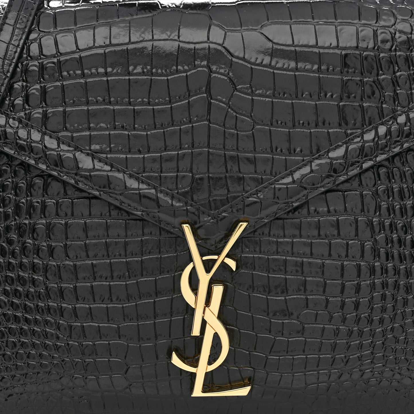 Calfskin Crocodile Embossed Medium Classic Monogram Cassandra Top Handle Black