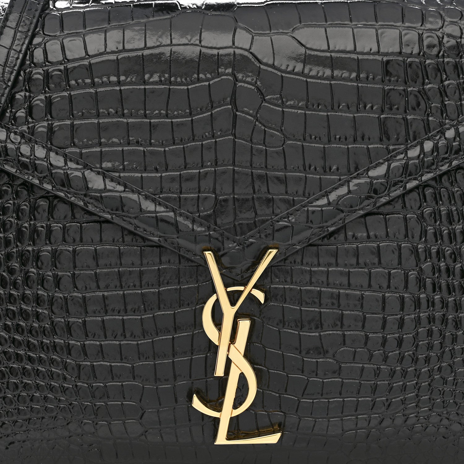 Saint Laurent Calfskin Crocodile Embossed Medium Classic Monogram Cassandra Top Handle Black 8 of 11