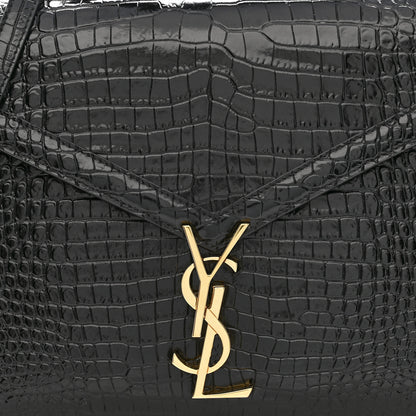 Saint Laurent Calfskin Crocodile Embossed Medium Classic Monogram Cassandra Top Handle Black 8 of 11