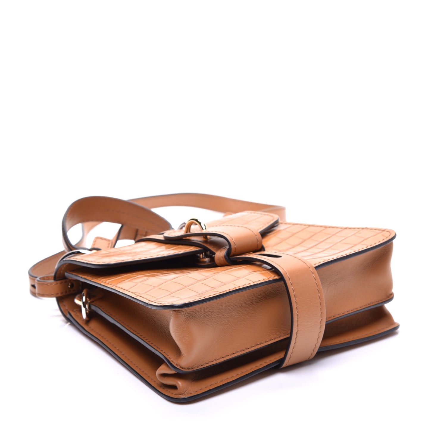 Calfskin Crocodile Embossed Small Aby Day Shoulder Bag Autumnal Brown