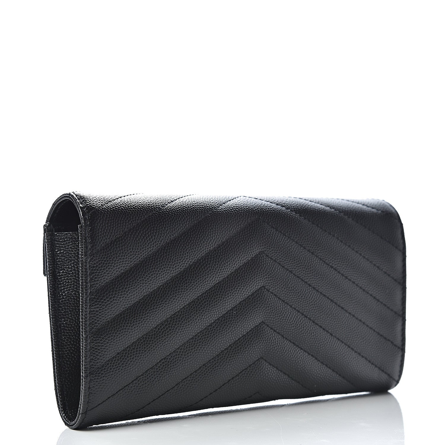 Saint Laurent Grain De Poudre Matelasse Chevron Monogram Flap Wallet Black 2 of 7