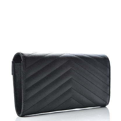 Saint Laurent Grain De Poudre Matelasse Chevron Monogram Flap Wallet Black 2 of 7