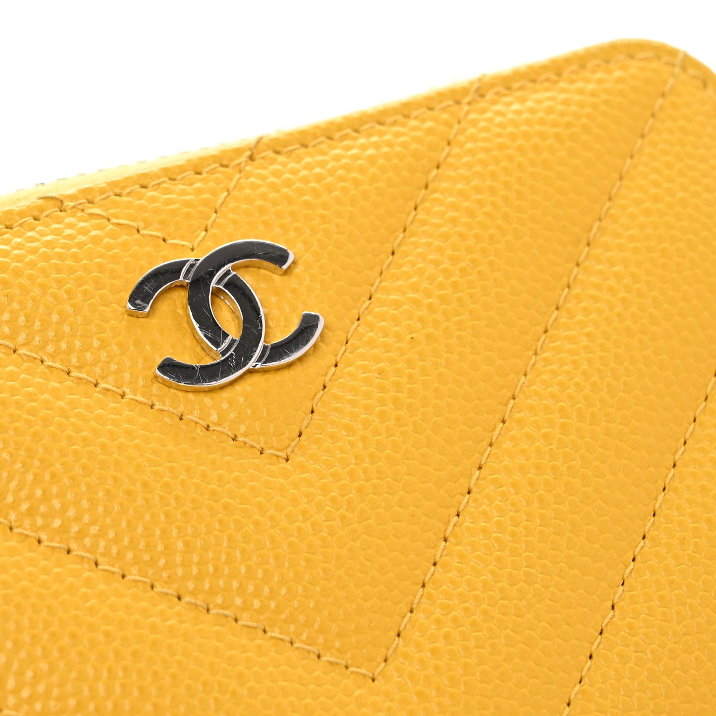 Caviar Chevron Quilted Zip Coin Purse Yellow