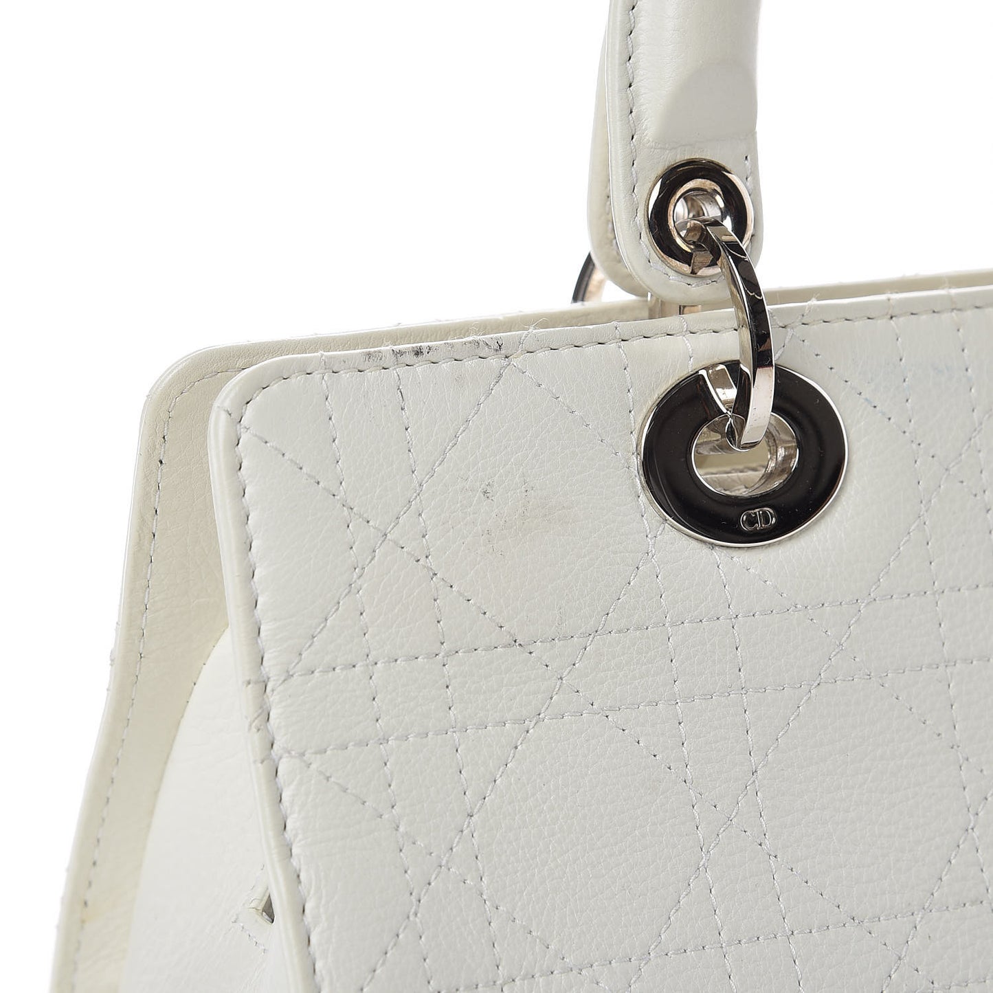 Calfskin Cannage Stitched Small Lady East West Lady Dior White