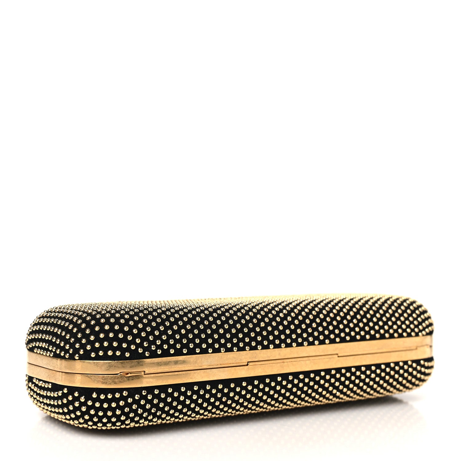 Alexander McQueen Suede Studded Skull Knuckle Box Clutch Black Gold 4 of 10