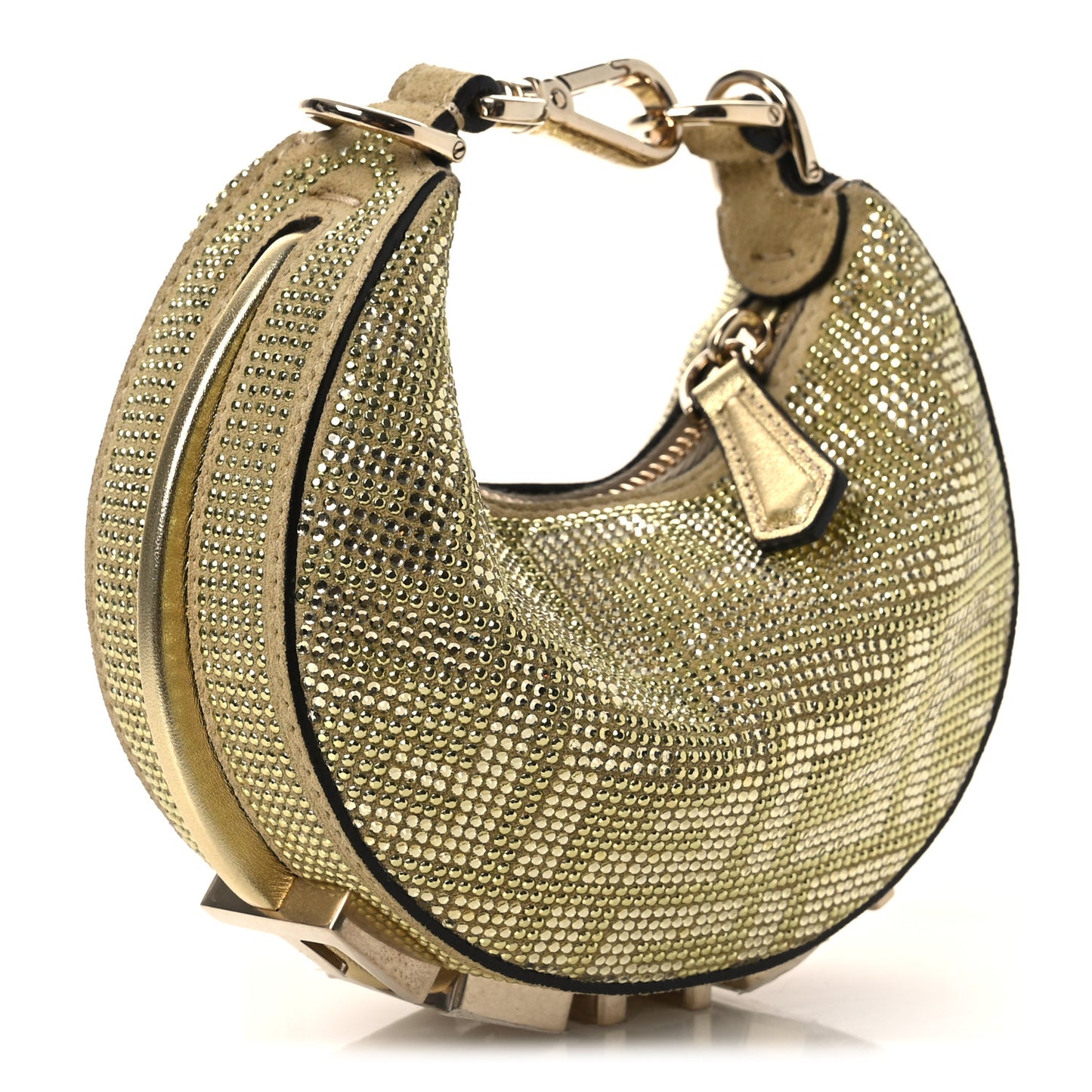 Crystal Vitello Laminato Suede FF Nano Fendigraphy Hobo Charm Platino
