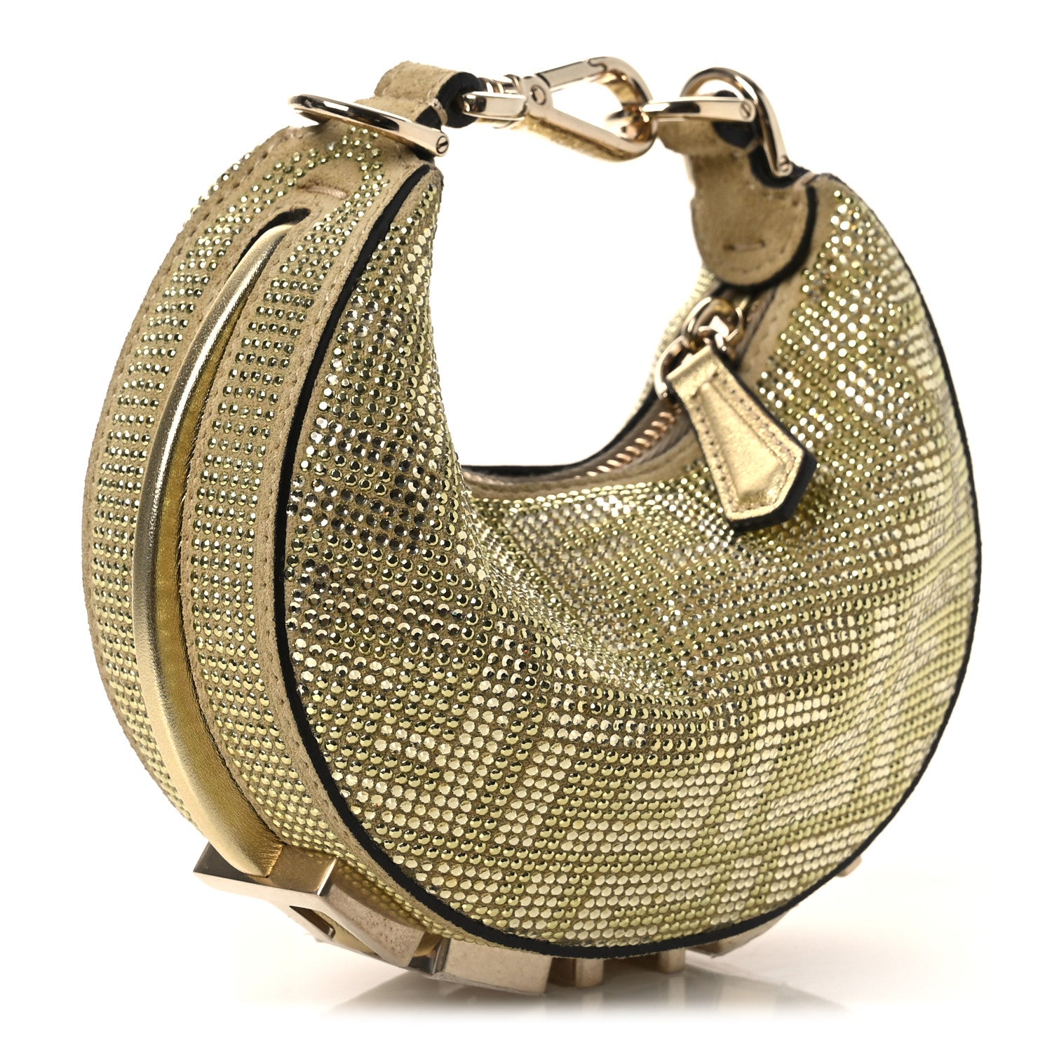 Fendi Crystal Vitello Laminato Suede FF Nano Fendigraphy Hobo Charm Platino 3 of 11