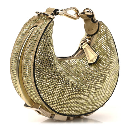 Fendi Crystal Vitello Laminato Suede FF Nano Fendigraphy Hobo Charm Platino 3 of 11