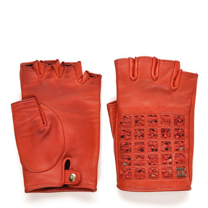 Chanel Lambskin Tweed Fingerless Gloves 7 Red 2 of 8