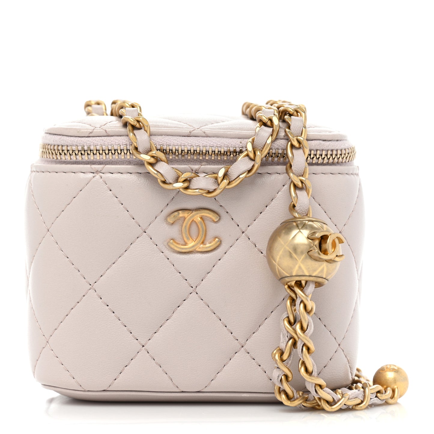 Lambskin Quilted Pearl Crush Mini Vanity Case With Chain Light Purple