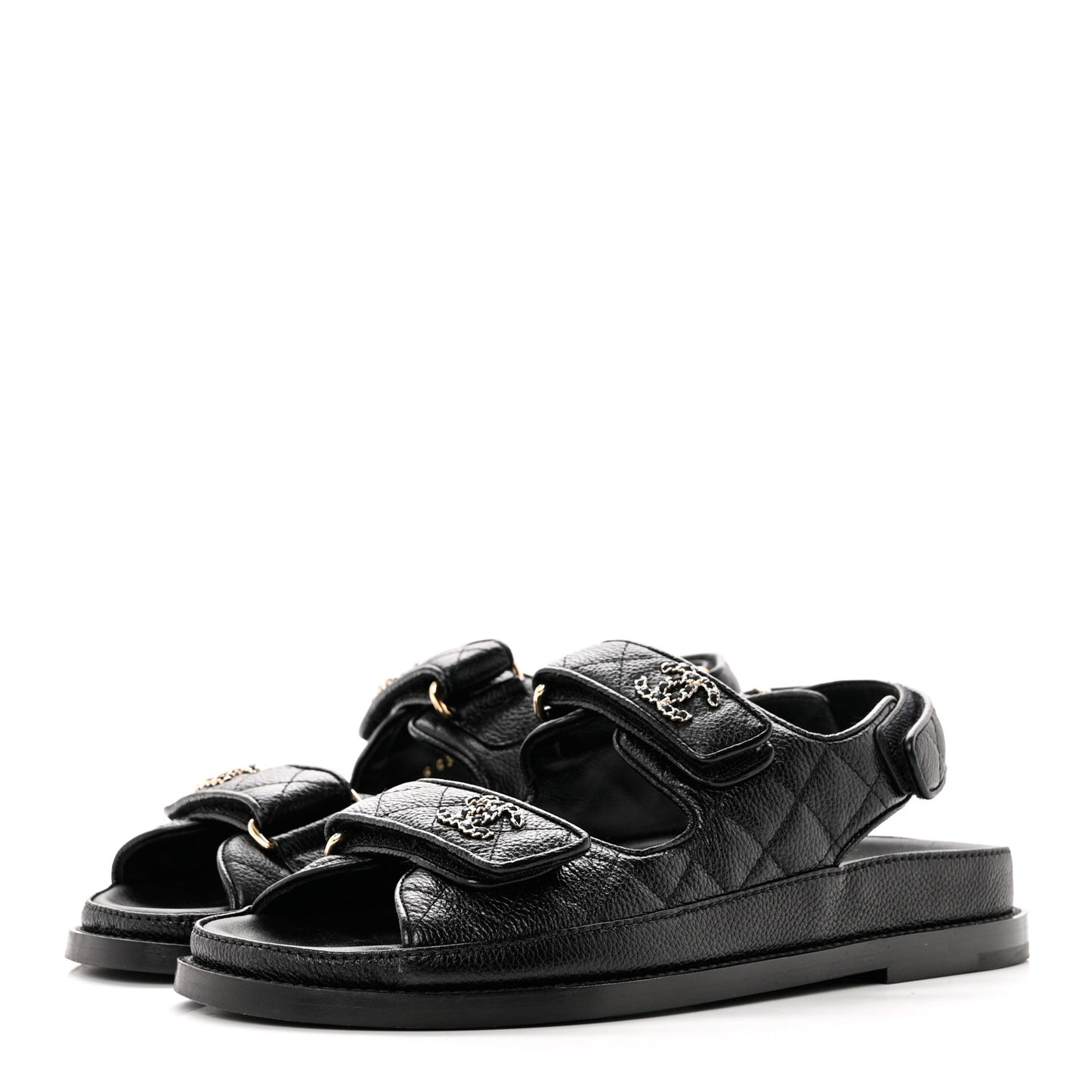 Grained Calfskin Velcro Dad Sandals 36.5 Black
