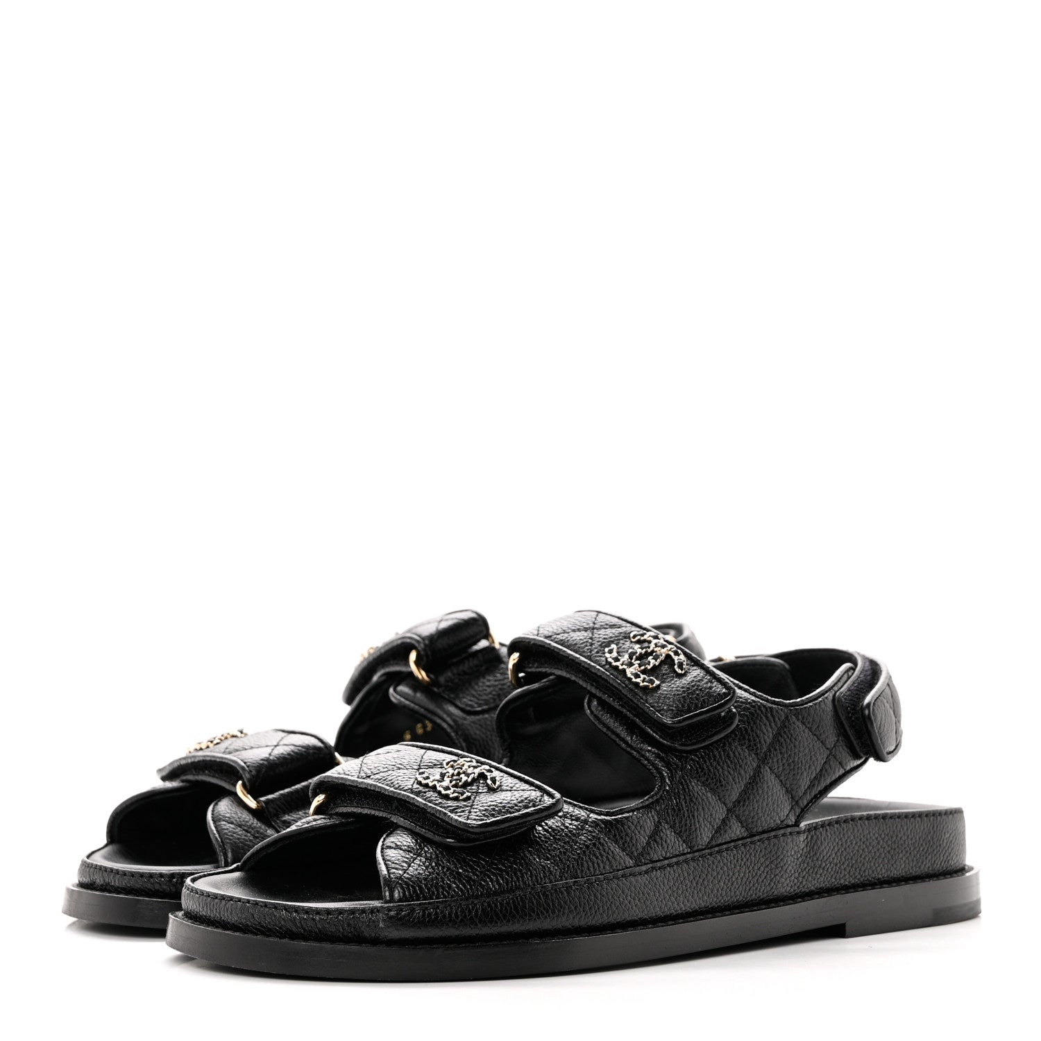 Chanel Grained Calfskin Velcro Dad Sandals 36.5 Black 3 of 9