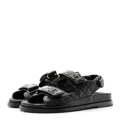 Chanel Grained Calfskin Velcro Dad Sandals 36.5 Black 3 of 9
