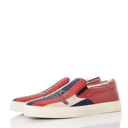 Gucci Canvas Sylvie Stripe Logo Mens Dublin Slip On Sneakers 10.5 Mystic White Hibiscus Red Maritime 3 of 14