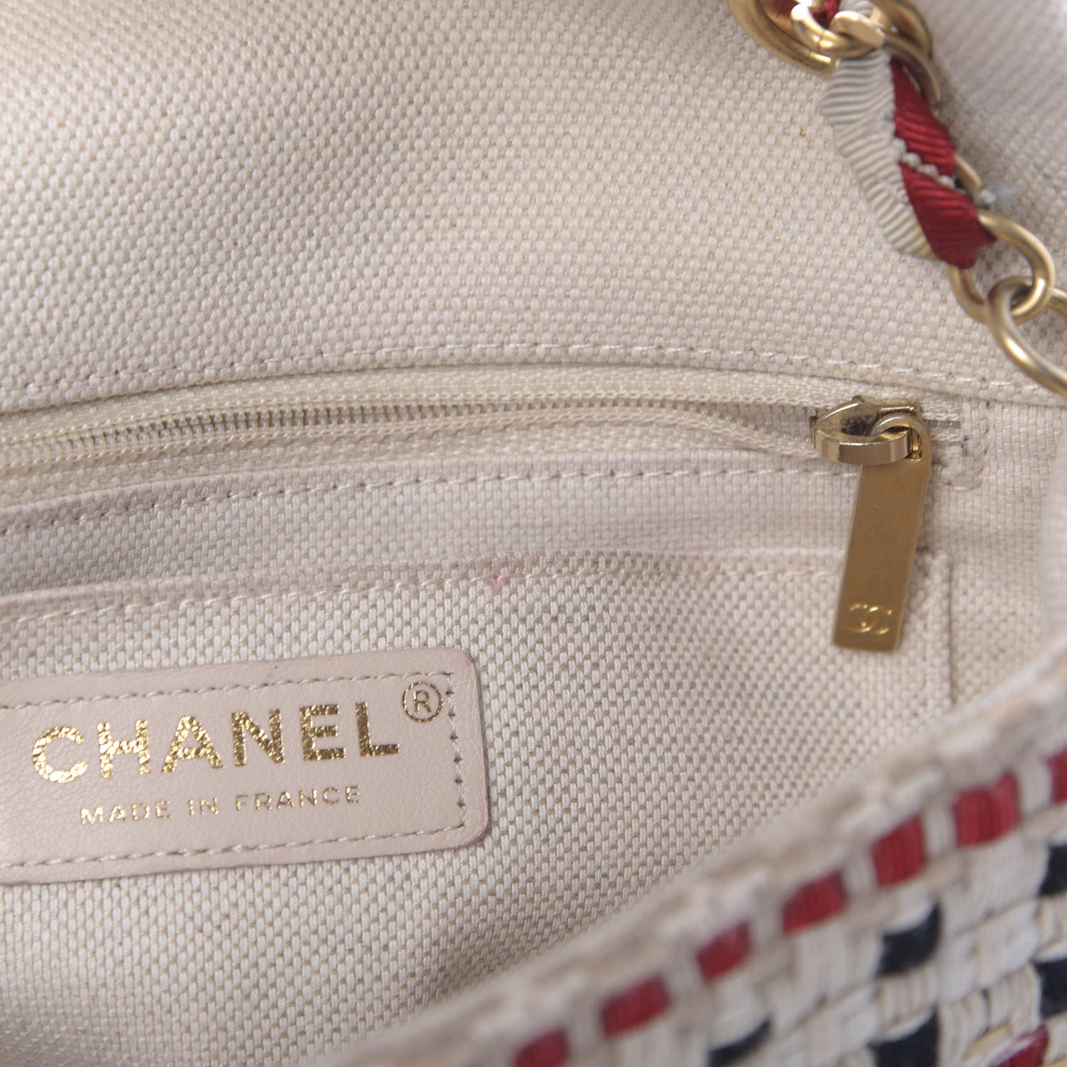 Chanel Cotton Raffia Lambskin Woven Mini Rectangular Flap Beige Red Black 8 of 11