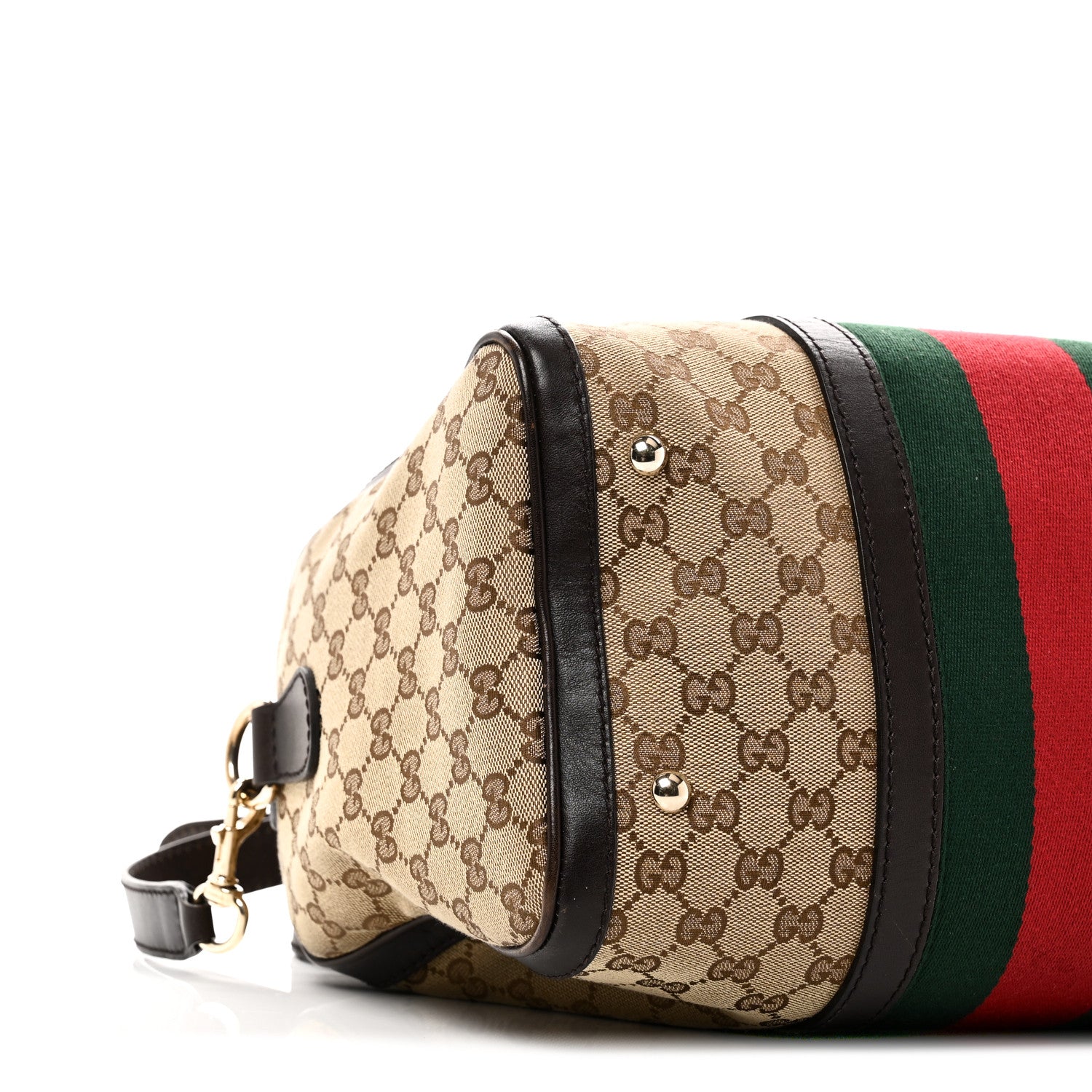 Gucci Monogram Selleria Calfskin Vintage Web Medium Boston Beige Ebony Cocoa 9 of 10