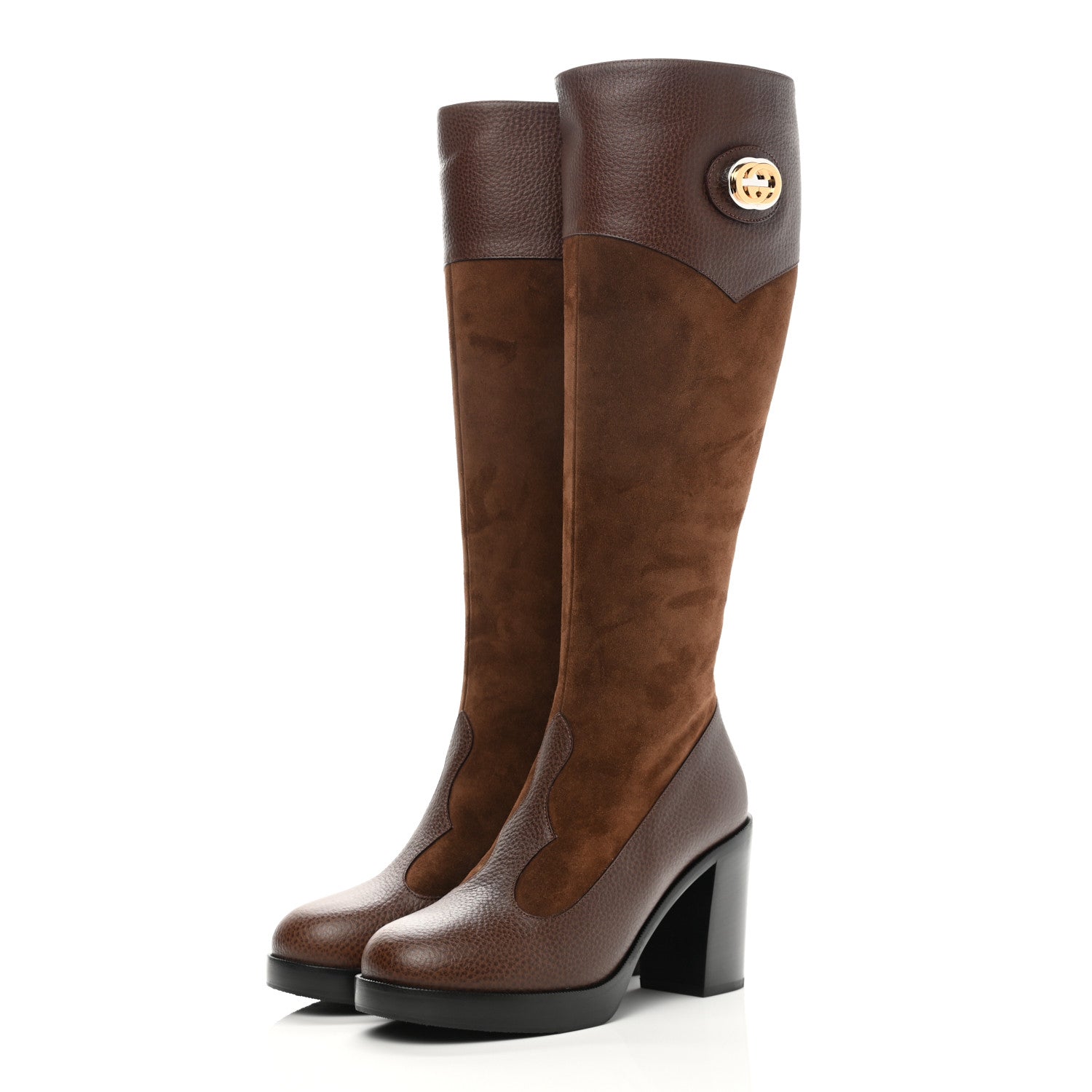 Gucci Austin Calfskin Super Softy Suede Interlocking G Knee High Boots 36.5 Brown Mahogany 3 of 10