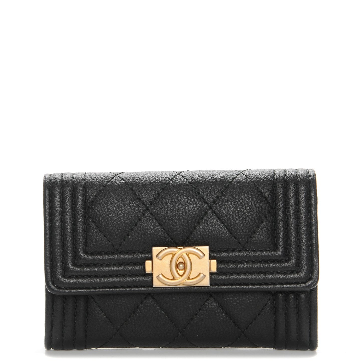 Caviar Quilted Boy Flap Card Holder Black