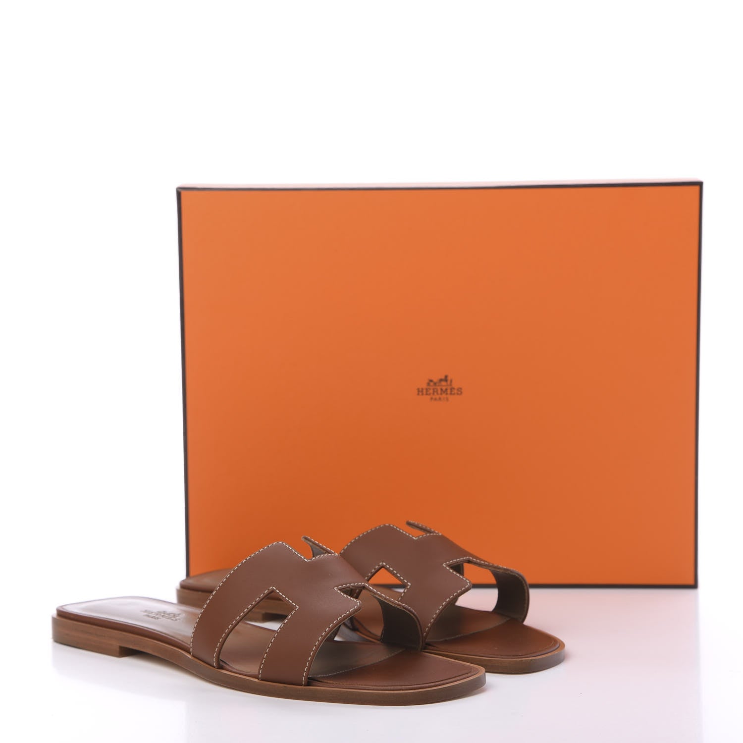 Hermes Box Calfskin Oran Sandals 38 Gold 8 of 8