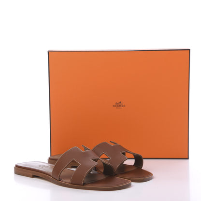 Hermes Box Calfskin Oran Sandals 38 Gold 8 of 8