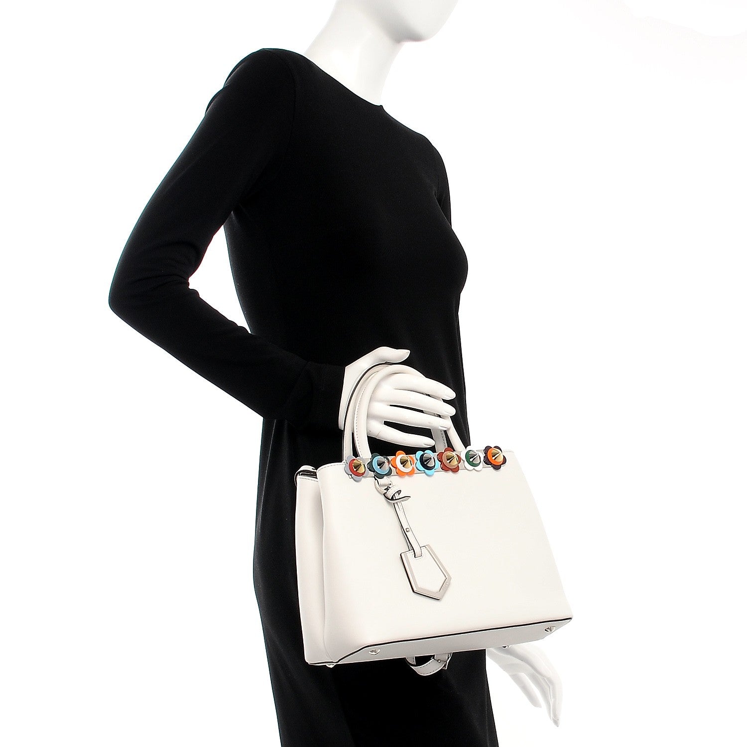 Fendi Calfskin PVC Flower Studs Petite 2Jours Tote White Ice Multicolor 2 of 11