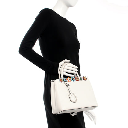 Fendi Calfskin PVC Flower Studs Petite 2Jours Tote White Ice Multicolor 2 of 11